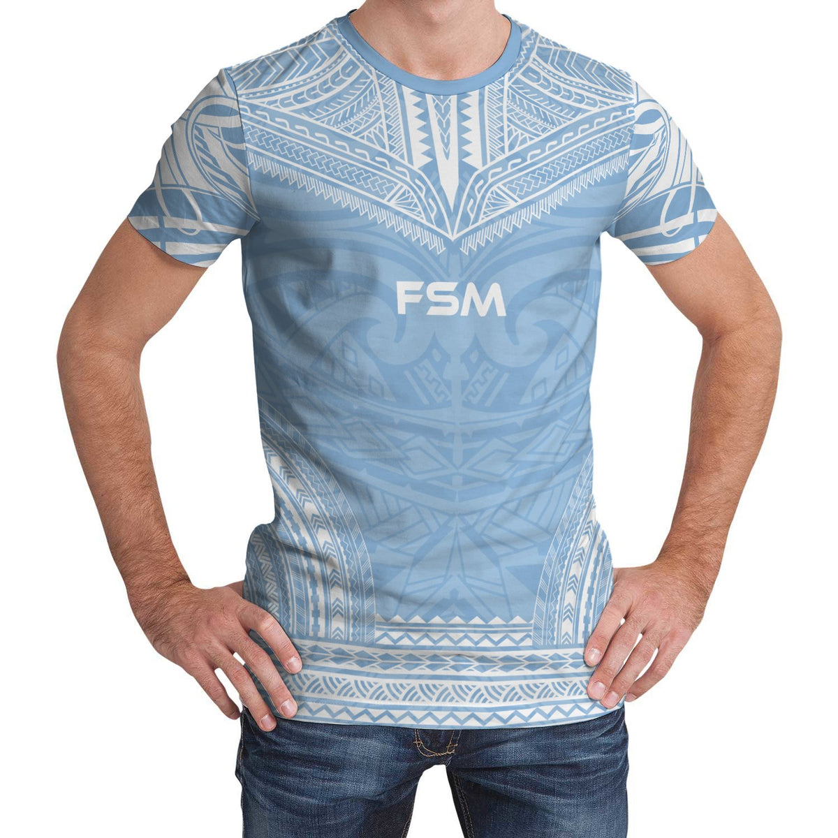 Federated States of Micronesia T Shirt F S M Polynesian Chief Light Blue Version Unisex Blue - Polynesian Pride