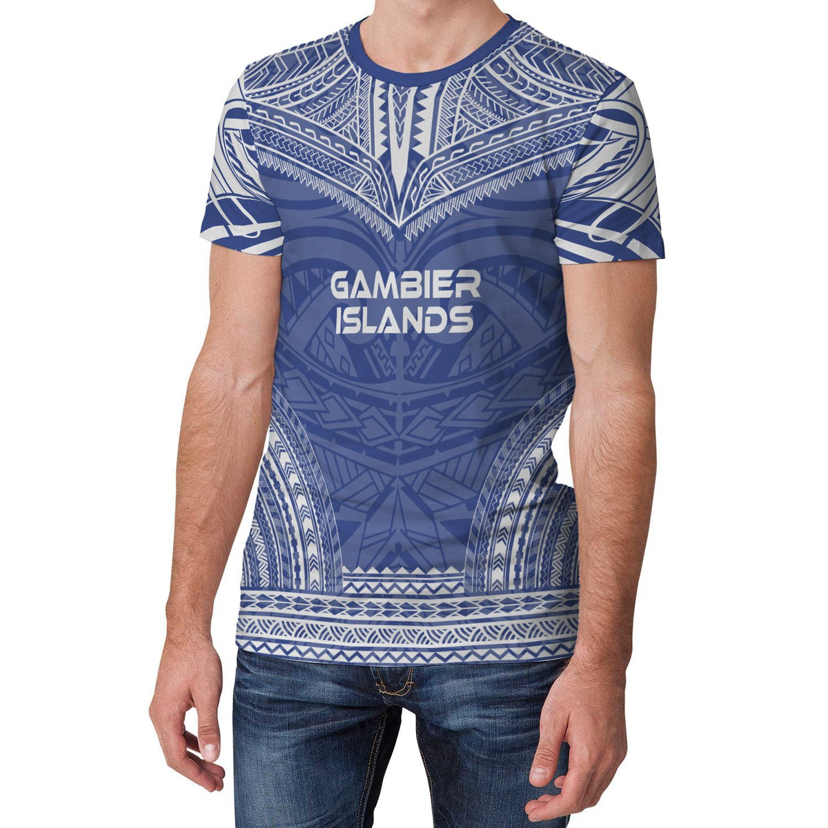 Gambier Islands T Shirt National Polynesian Chief Blue Version - Polynesian Pride