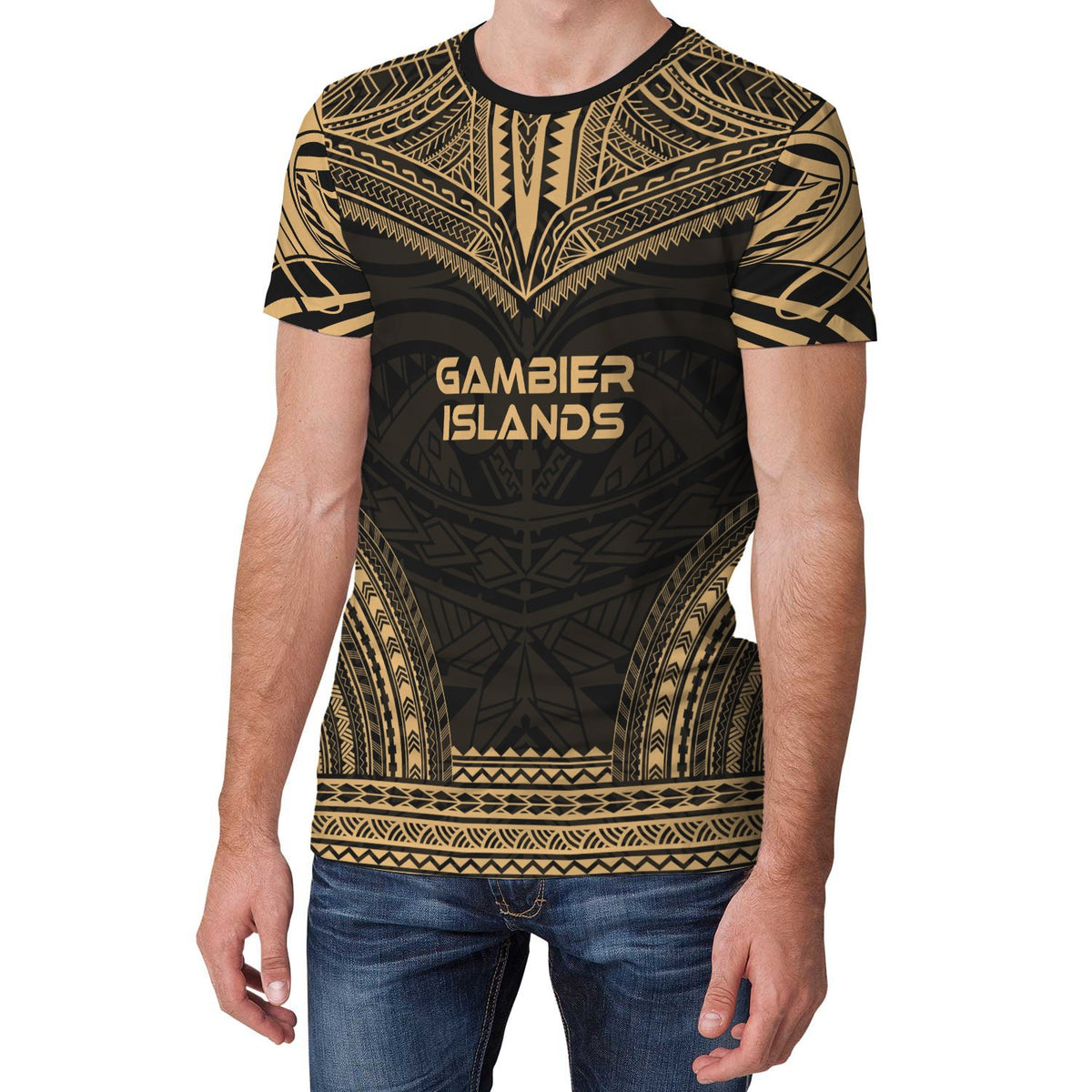 Gambier Islands T Shirt National Polynesian Chief Gold Version - Polynesian Pride