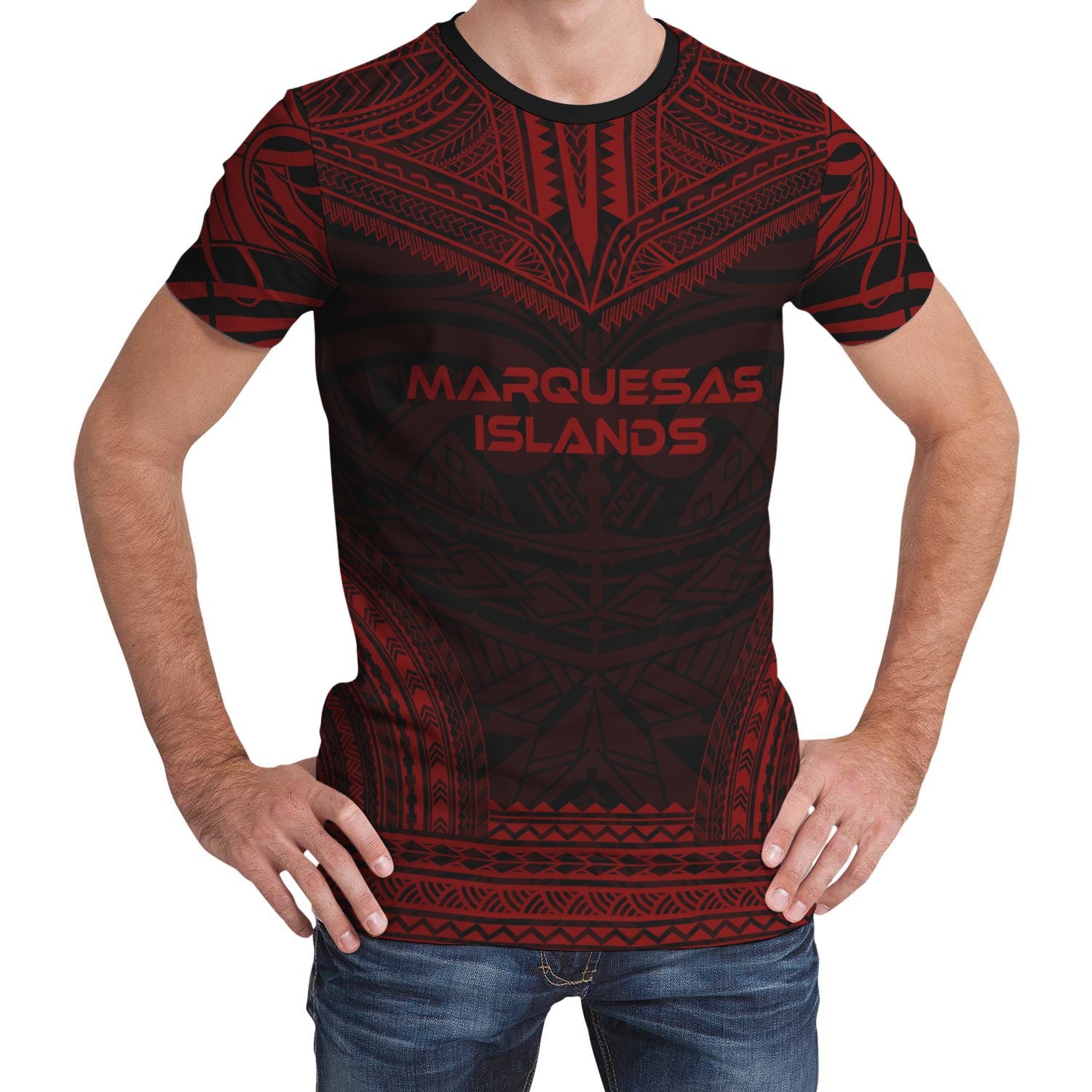 Marquesas Islands Unisex T Shirt Marquesas Islands Polynesian Chief Red Version Unisex Red - Polynesian Pride