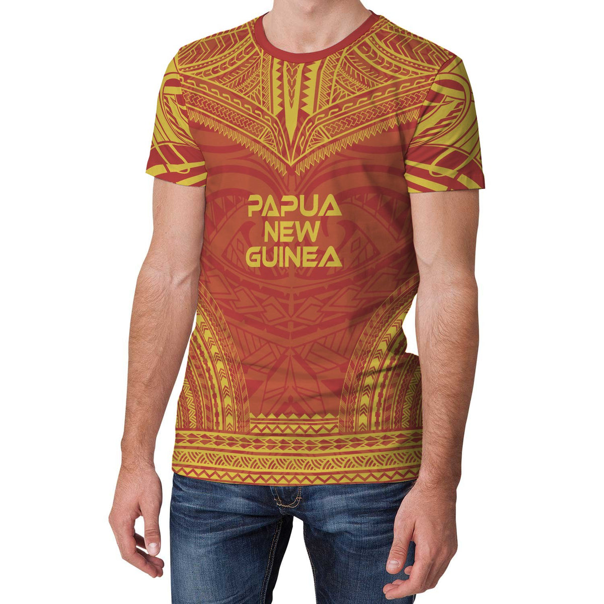 Papua New Guinea Unisex T Shirt Papua New Guinea Polynesian Chief Yellow Red Version - Polynesian Pride