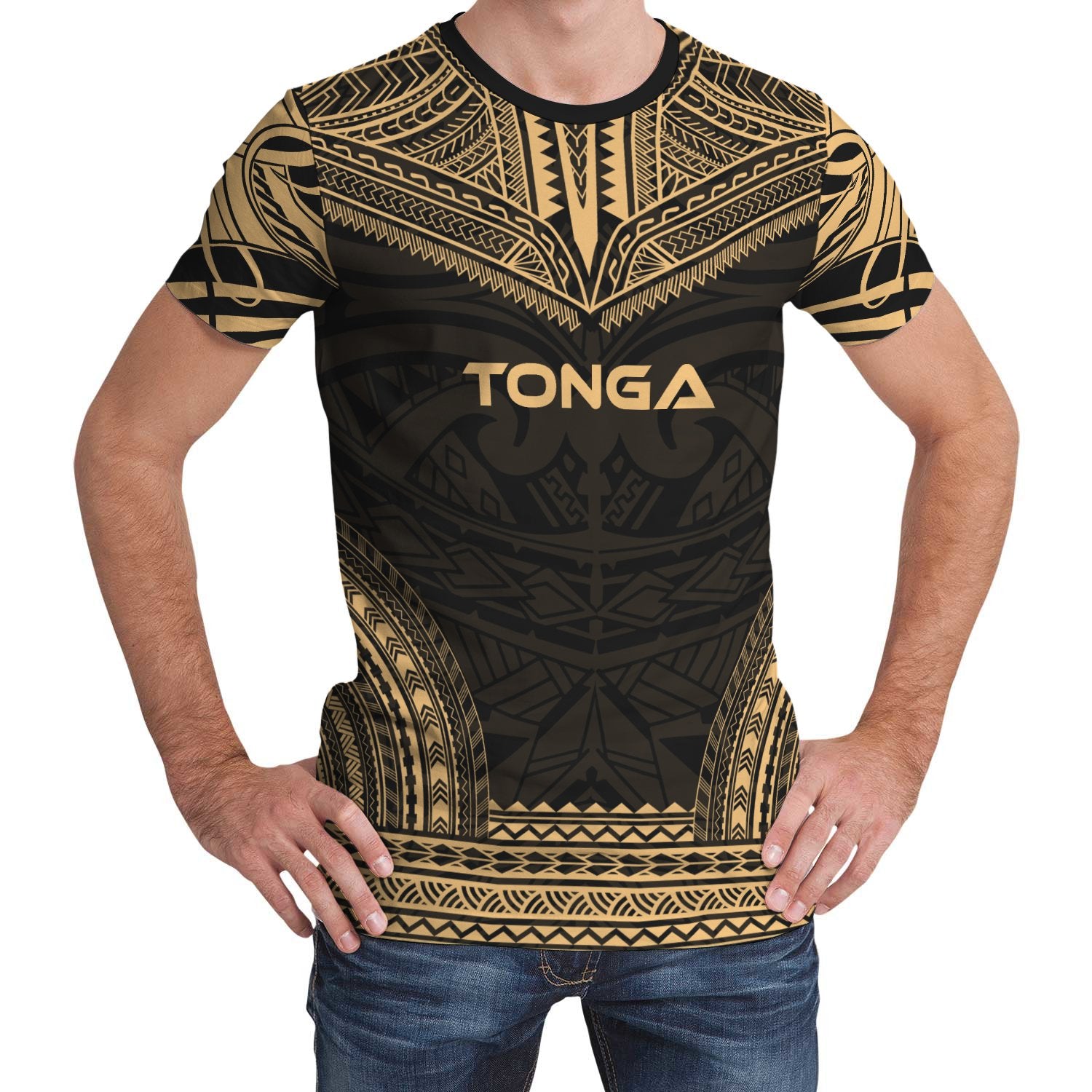 Tonga T Shirt Tonga Polynesian Chief Gold Version Unisex Gold - Polynesian Pride