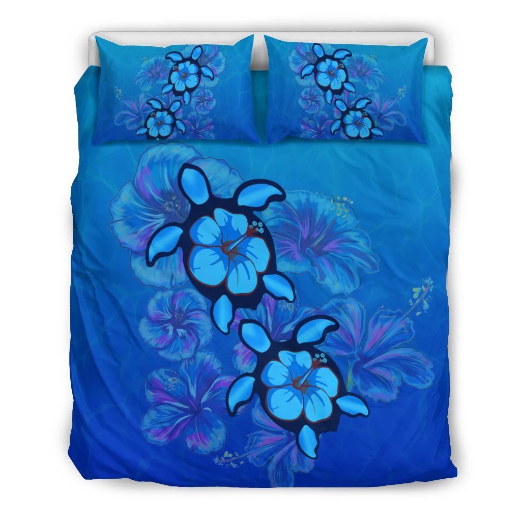 Hawaiian Blue Turtle and Hibiscus Polynesian Bedding Set Art - Polynesian Pride