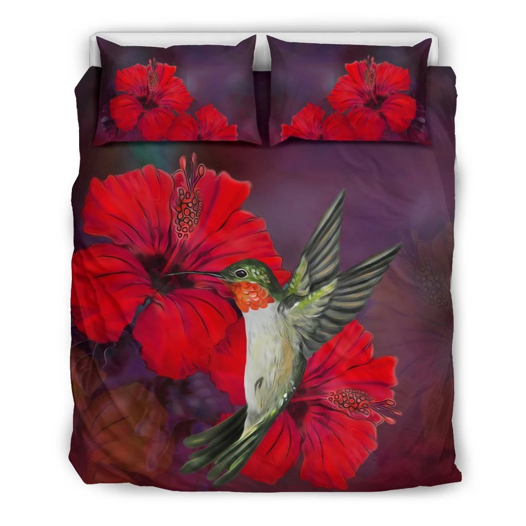 Hawaiian Hummingbird And Hibiscus Polynesian Bedding Set Art - Polynesian Pride