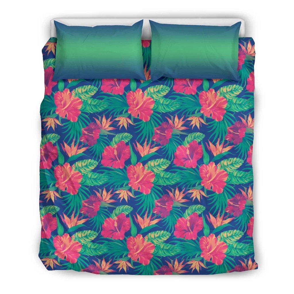 Hawaiian Hibiscus Pattern Gradient Polynesian Bedding Set Black - Polynesian Pride