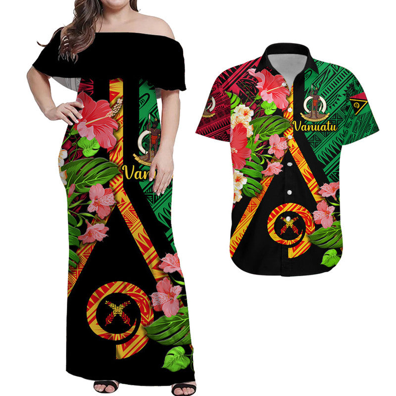 Vanuatu Matching Hawaiian Shirt and Dress Independence Be Proud Vanuatu Flag LT8 Black - Polynesian Pride