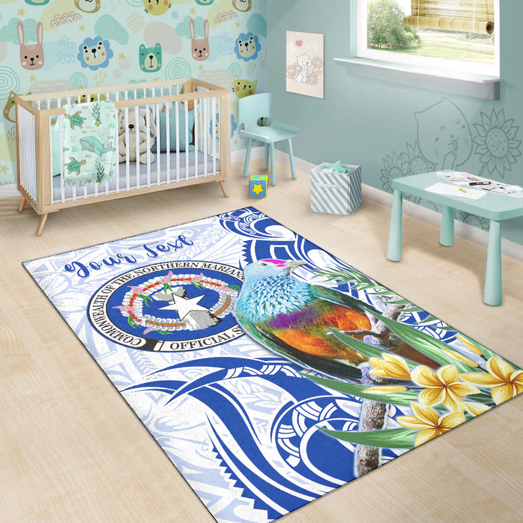 (Custom Personalised) Northern Mariana Islands Area Rug Mariana Fruit Dove Mix Frangipani Flowers White LT13 - Polynesian Pride