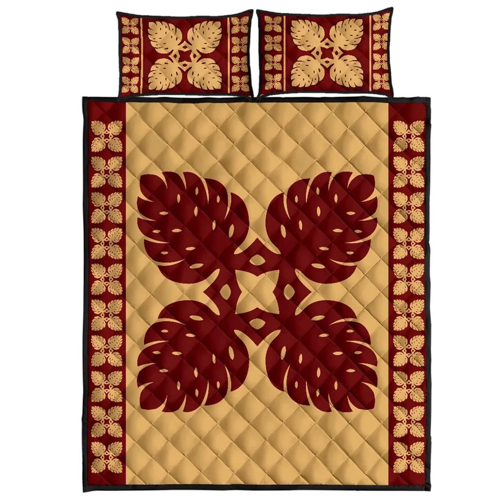 Hawaiian Quilt Pattern Palm Symmetry Quilt Bed Set Gold - Polynesian Pride