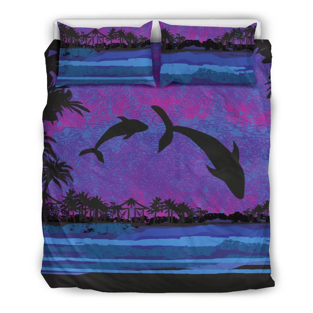 Hawaiian Dolphin In Night Polynesian Bedding Set Art - Polynesian Pride