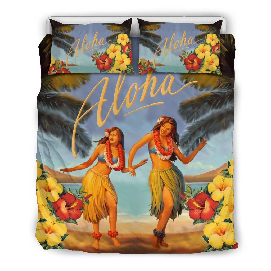 Hawaiian Aloha Hula Girl Hibiscus Polynesian Bedding Set Art - Polynesian Pride