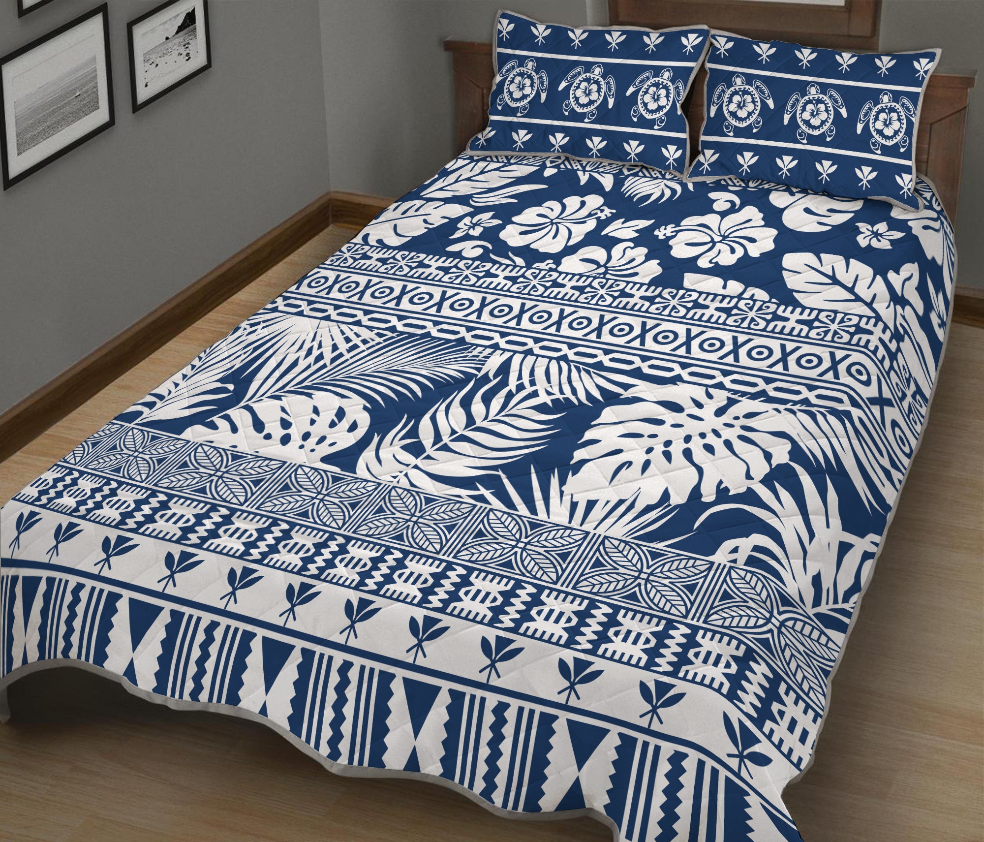 Hawaii Quilt Bed Set Pattern Version Unique Navy LT13 Navy - Polynesian Pride