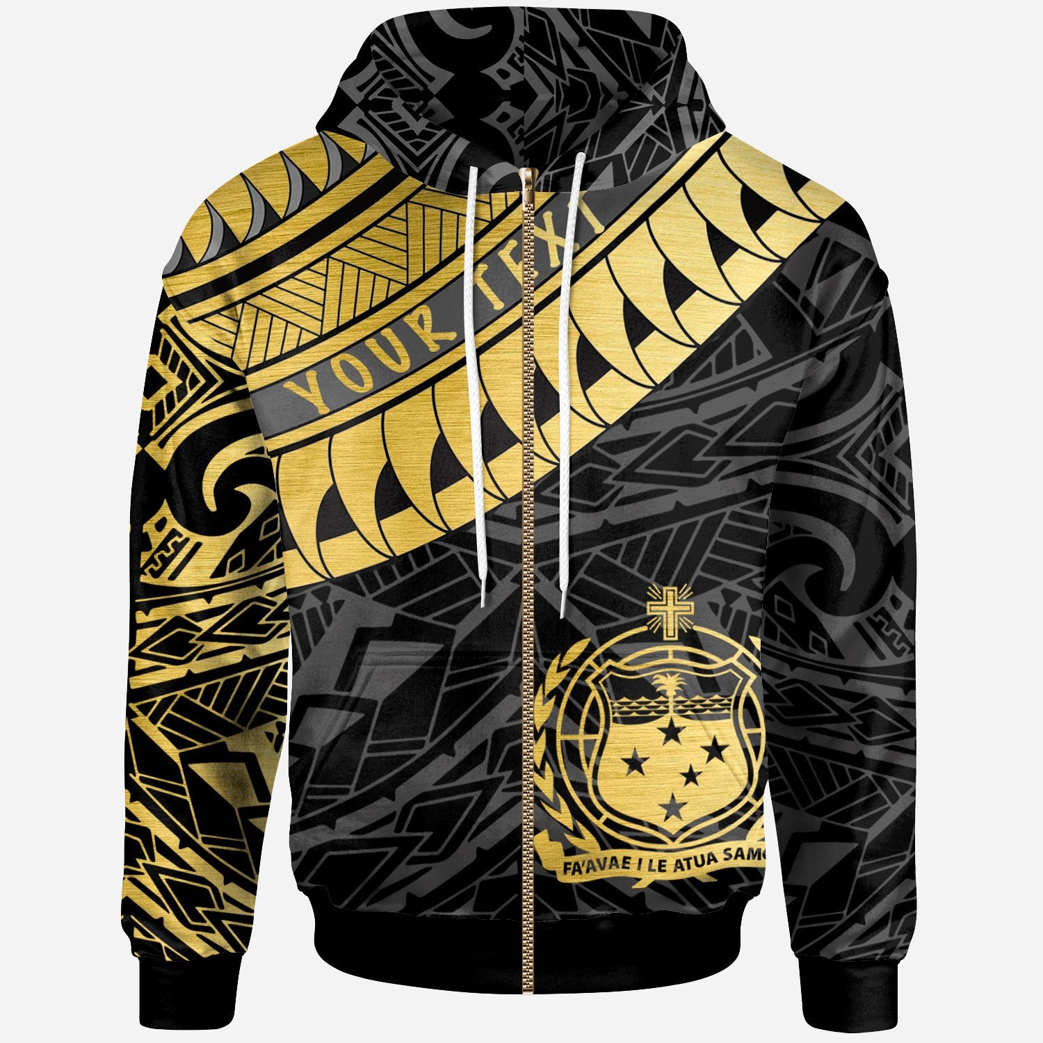 Samoa Custom Zip Hoodie Samoa Ginger Lei Pattern Gold Unisex Gold - Polynesian Pride