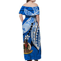 Vanuatu Color Off Shoulder Long Dress Coat of Arms Polynesian Blue LT13 - Polynesian Pride