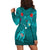 Hawaiian Islands Hoodie Dress - Hawaii Tropical Flowers and Turtles Turquoise LT13 - Polynesian Pride