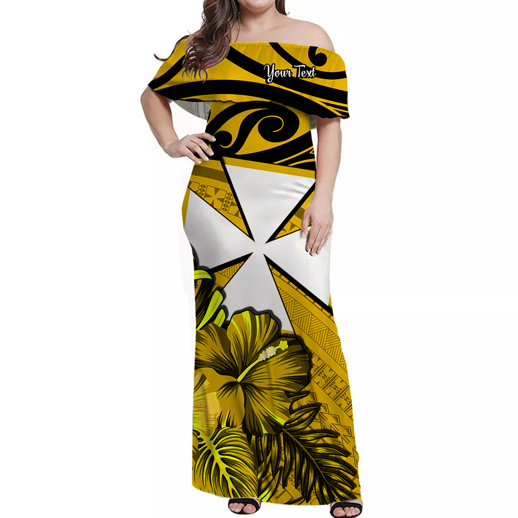 (Custom Personalised) Wallis et Futuna Off Shoulder Long Dress Hibiscus Flowers Yellow LT13 Long Dress Yellow - Polynesian Pride