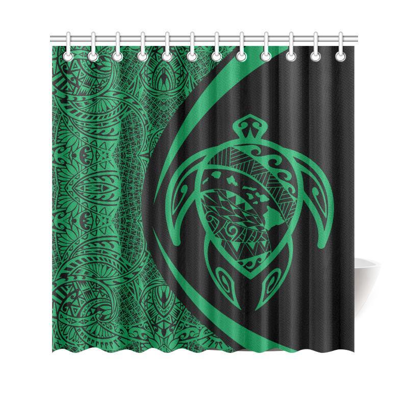 Hawaii Turtle Map Polynesian Shower Curtain - Green - Circle Style - Polynesian Pride