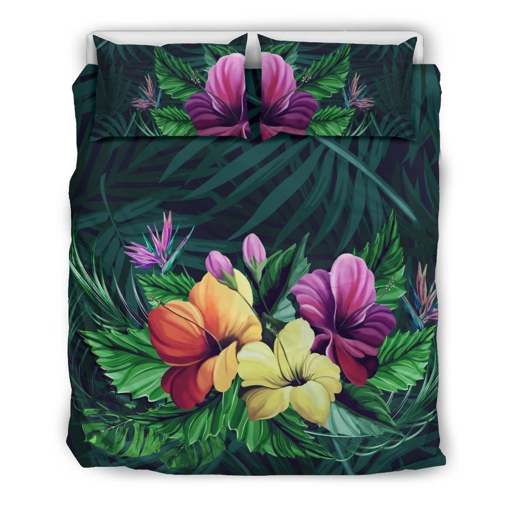 Hawaiian Bird Of Paradise Hibiscus Palm Leaves Polynesian Bedding Set Art - Polynesian Pride