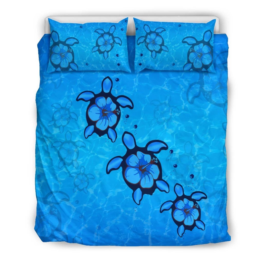 Hawaiian Turtle Swim In The OCean With Hibiscus Polynesian Bedding Set Art - Polynesian Pride