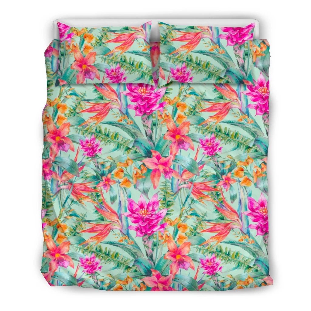 Hawaiian Floral Tropical Bird Of Paradise Polynesian Bedding Set Black - Polynesian Pride