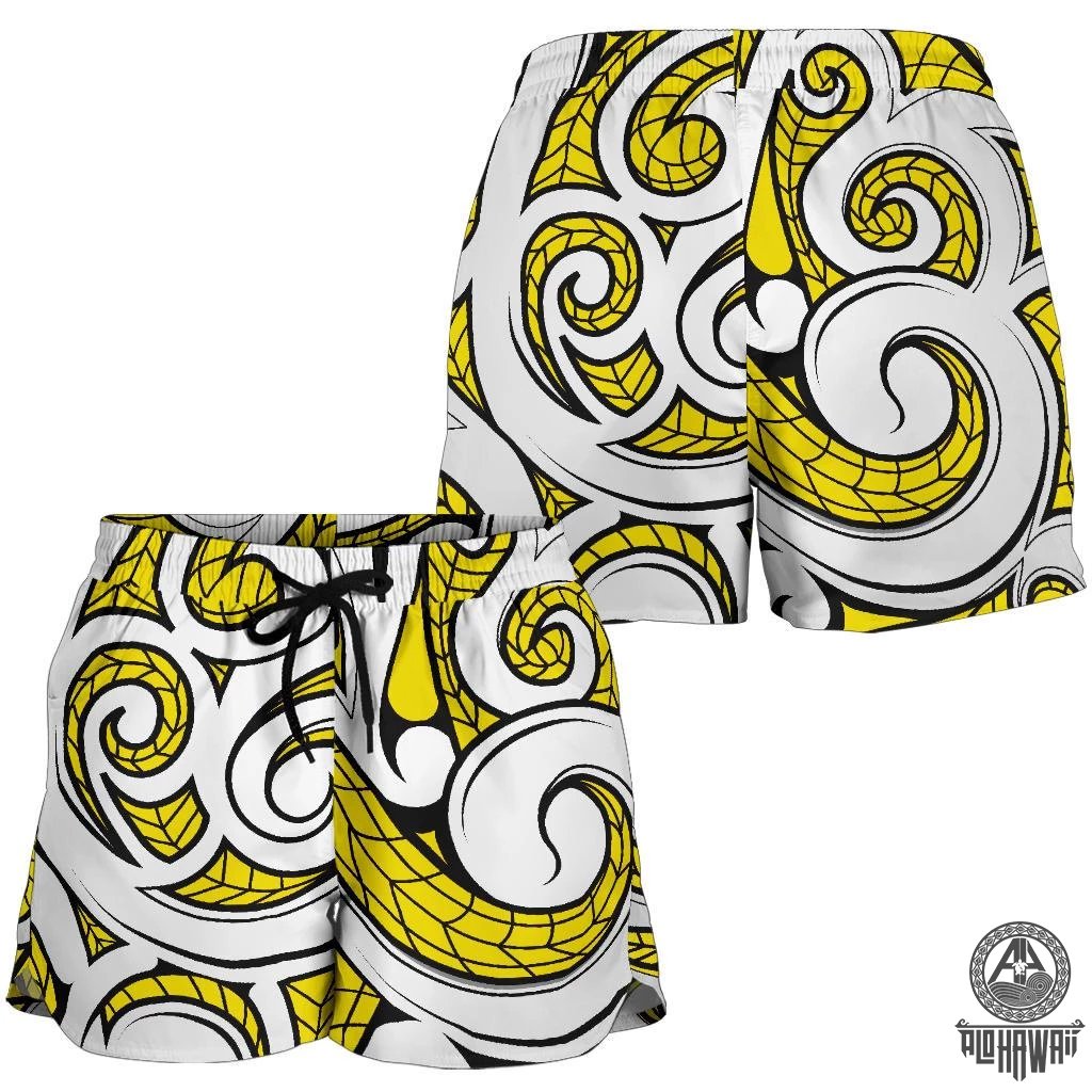 Polynesian Maori Ethnic Ornament Yellow Women's Short Women Yellow - Polynesian Pride