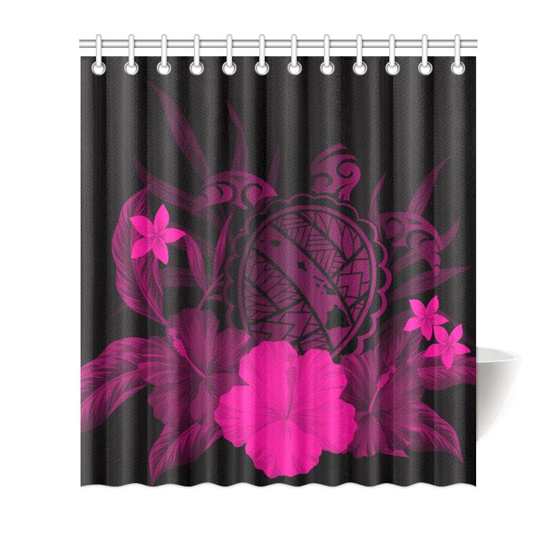 Hawaii Turtle Map Hibiscus Shower Curtain - Pink 177 x 172 (cm) Pink - Polynesian Pride