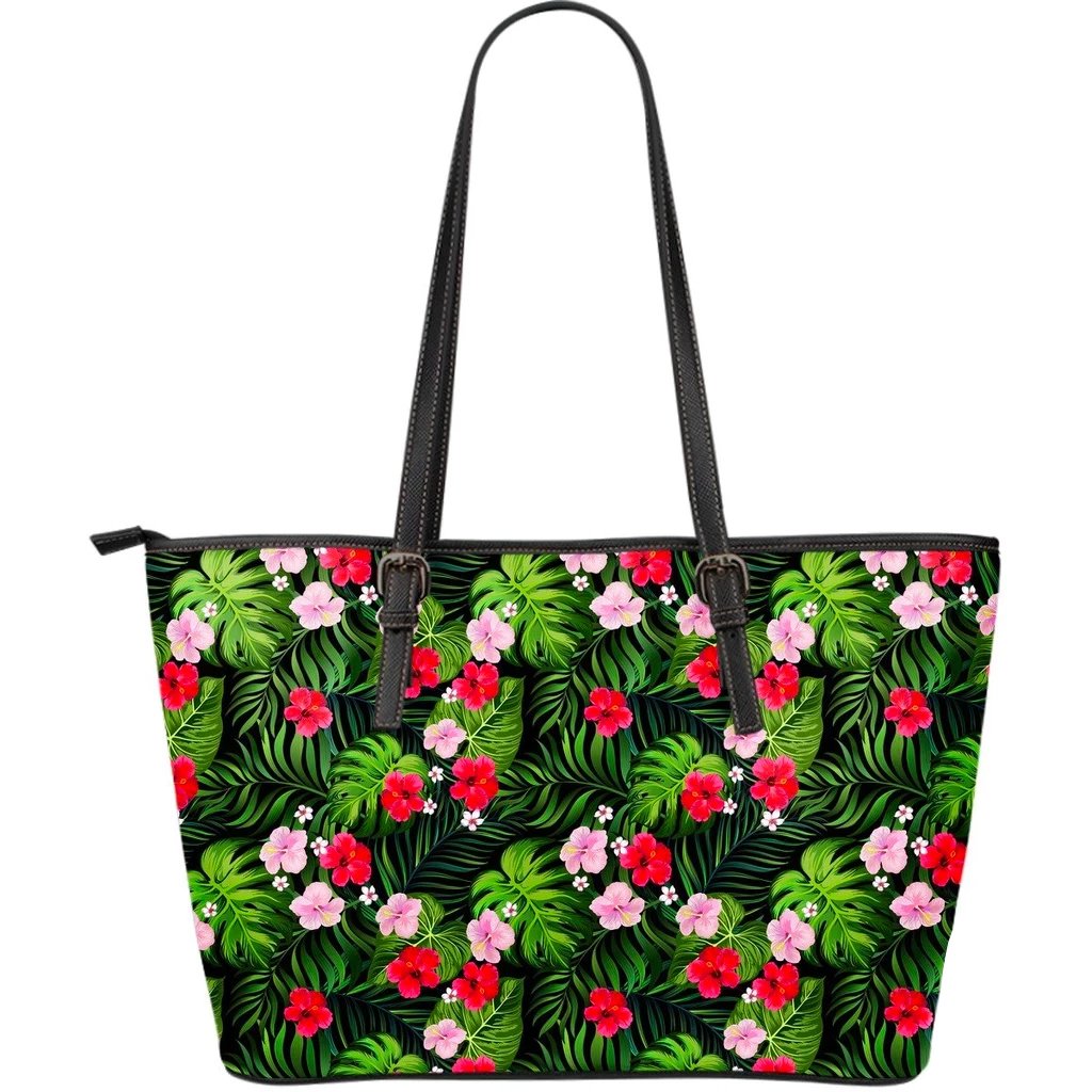 Hawaii Tropical Flower Mix Large Leather Tote Pink - Polynesian Pride