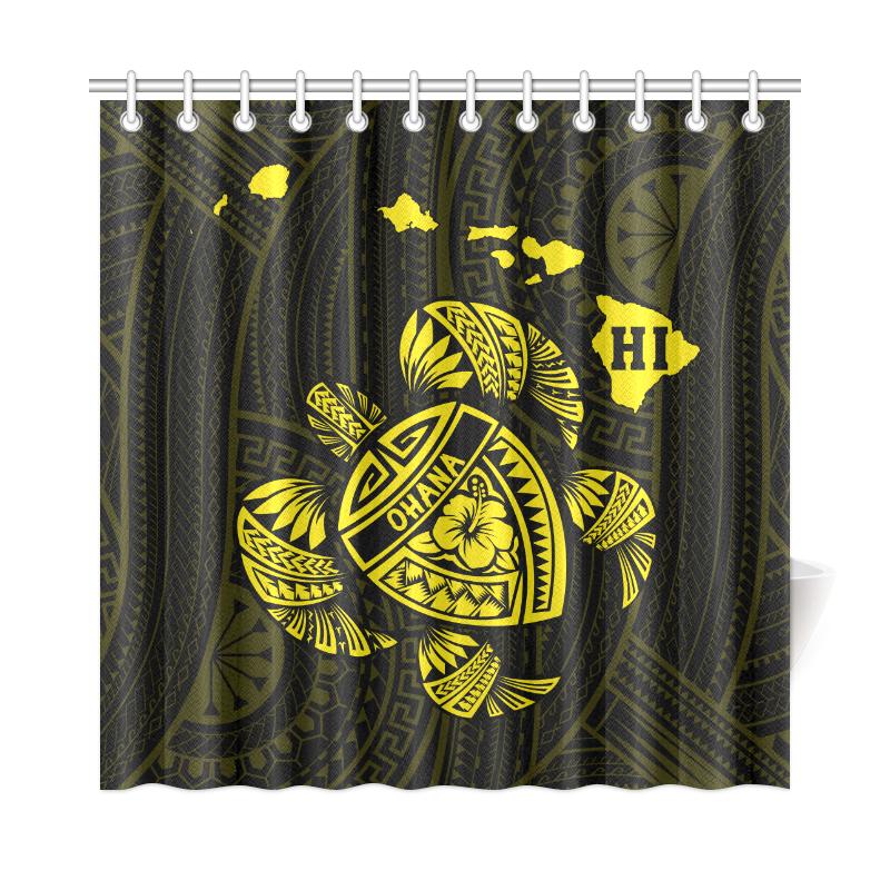 Hawaii Kakau Polynesian Turtle Map Shower Curtain - Yellow - Polynesian Pride
