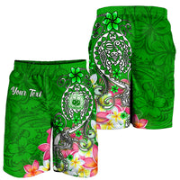 Samoa Custom Personalised Men's Shorts - Turtle Plumeria (Green) - Polynesian Pride