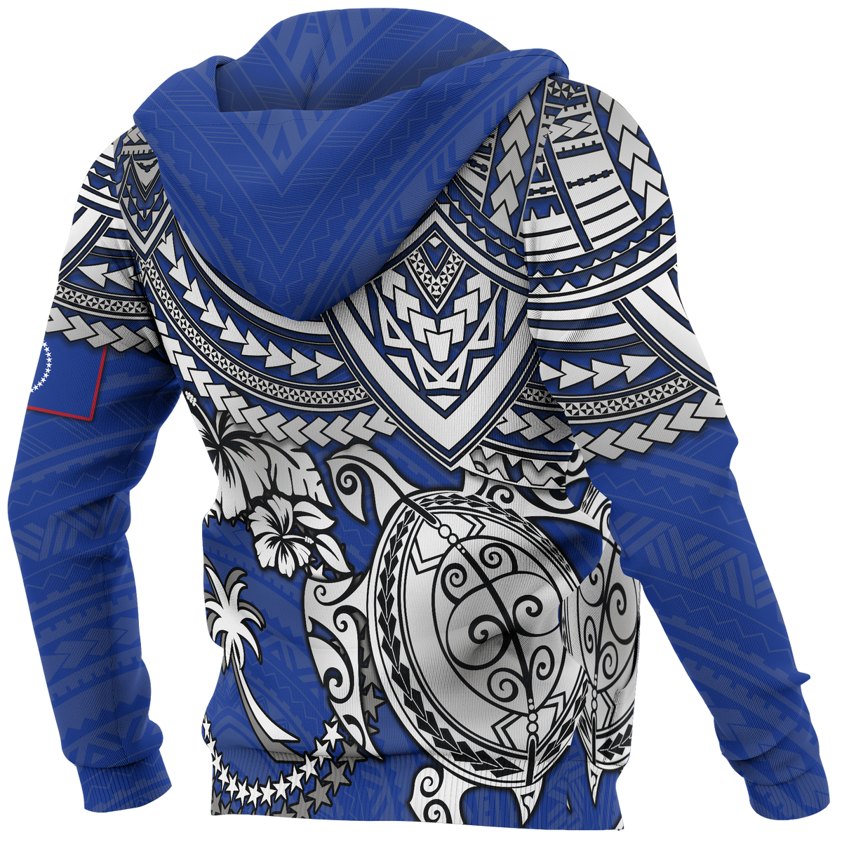 Chuuk Polynesian Hoodie (Zip up) White Turtle (Blue) - Polynesian Pride