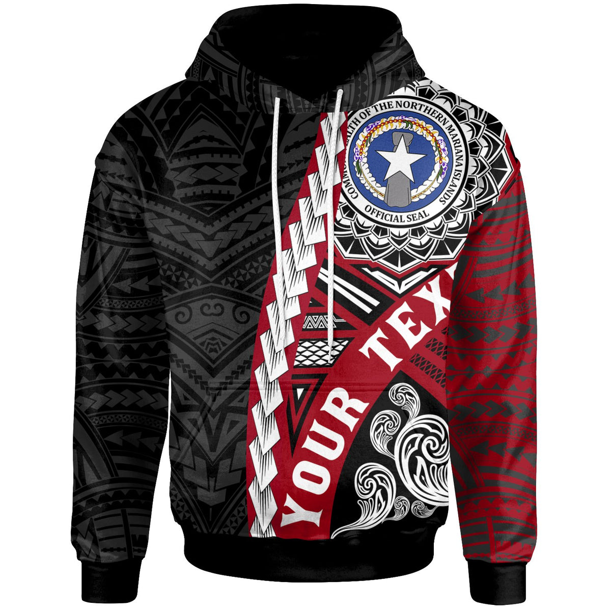 Northern Mariana Islands Polynesian Custom Hoodie Wave Tattoo Unisex Black - Polynesian Pride