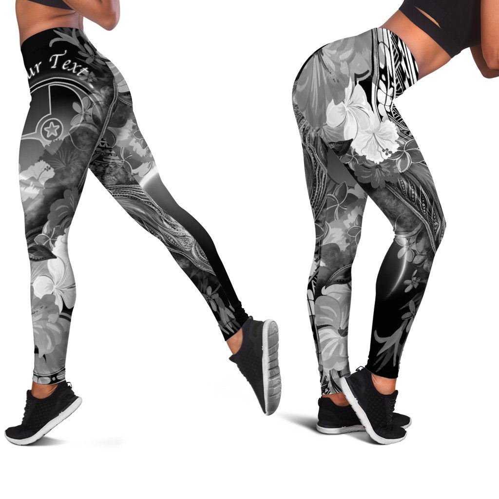 Custom Personalised Yap Leggings - Humpback Whale with Tropical Flowers (White) White - Polynesian Pride