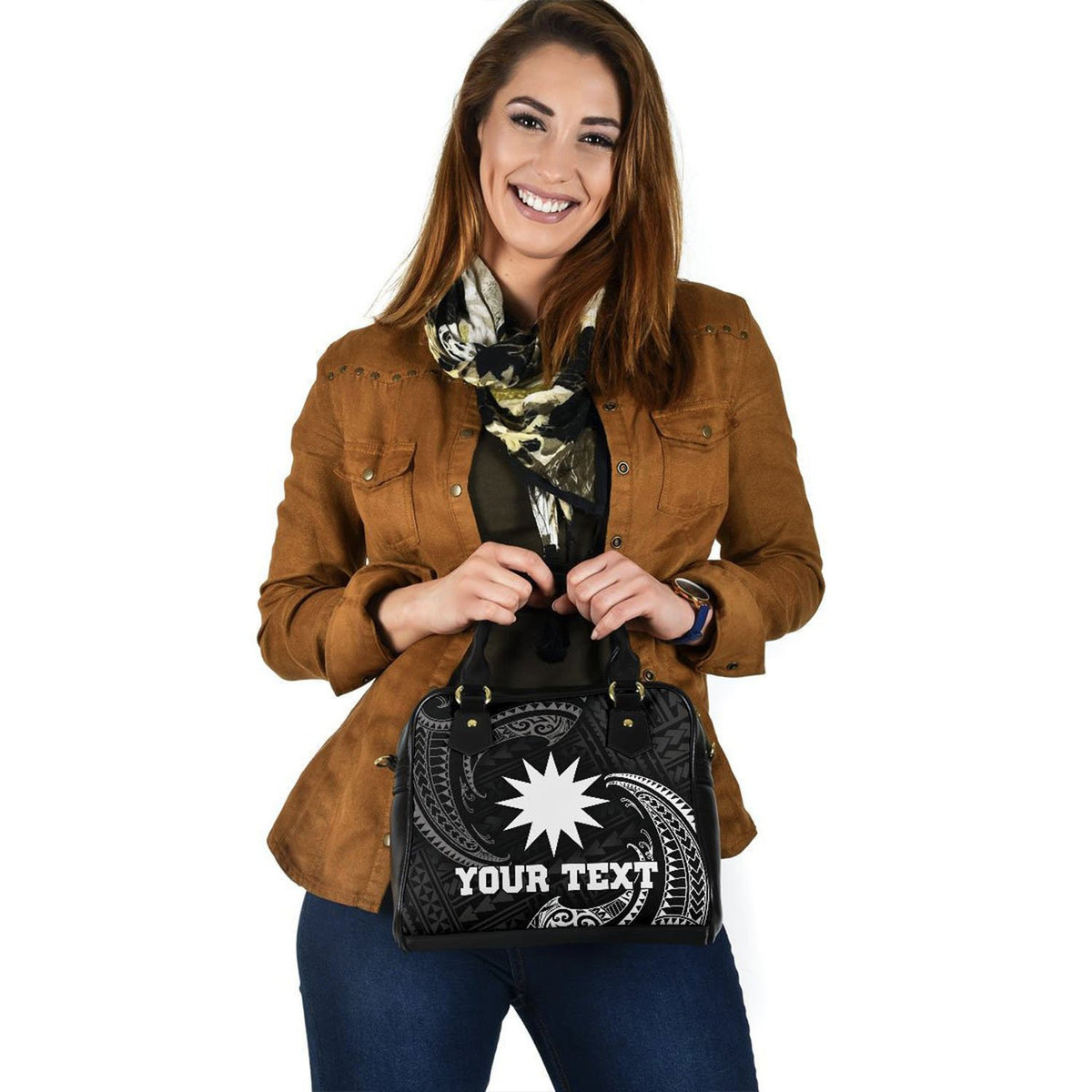 Nauru Polynesian Custom Personalised Shoulder Handbag - White Tribal Wave - Polynesian Pride