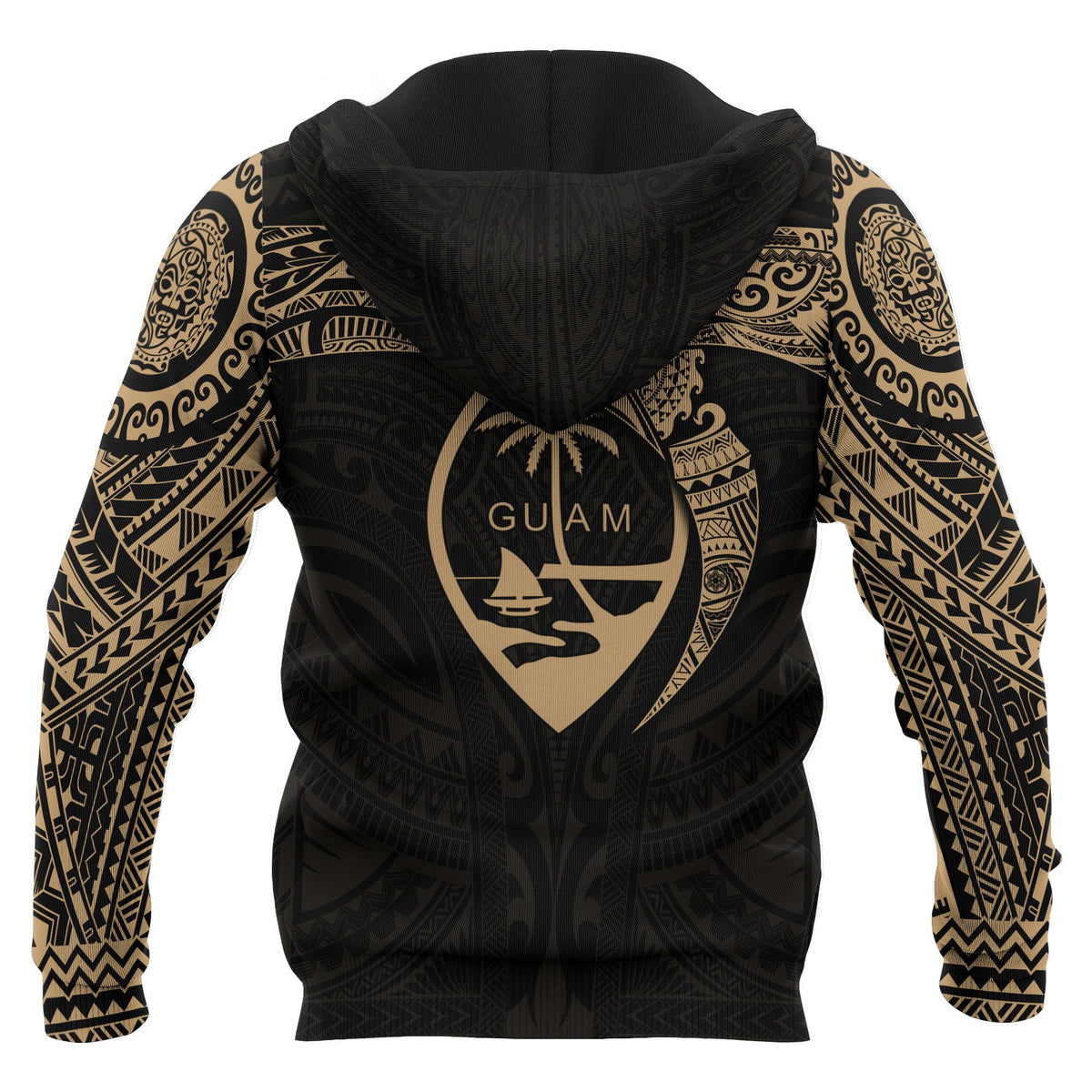 Guam Polynesian Zip up Hoodie Gold Heart Shield - Polynesian Pride