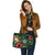 Tonga Polynesian Leather Tote Bag - Green Turtle Hibiscus - Polynesian Pride