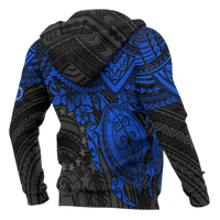 Cook Islands Polynesian Hoodie Blue Turtle - Polynesian Pride