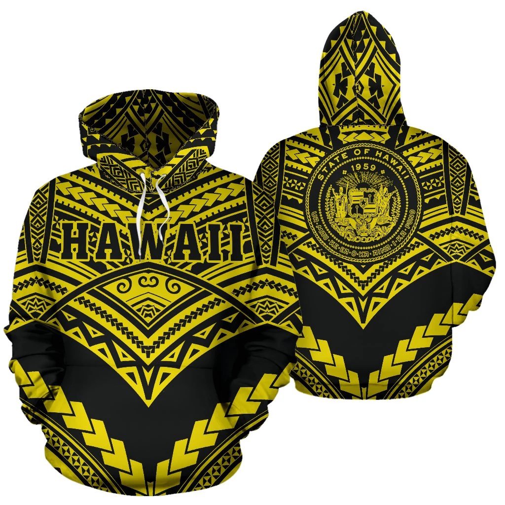 Hawaii Polynesian Tribal Hoodie New Warrior Style Yellow Color Unisex White - Polynesian Pride