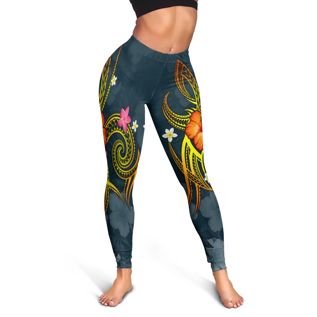 YAP Polynesian Women's Leggings - Legend of YAP (Blue) Black - Polynesian Pride