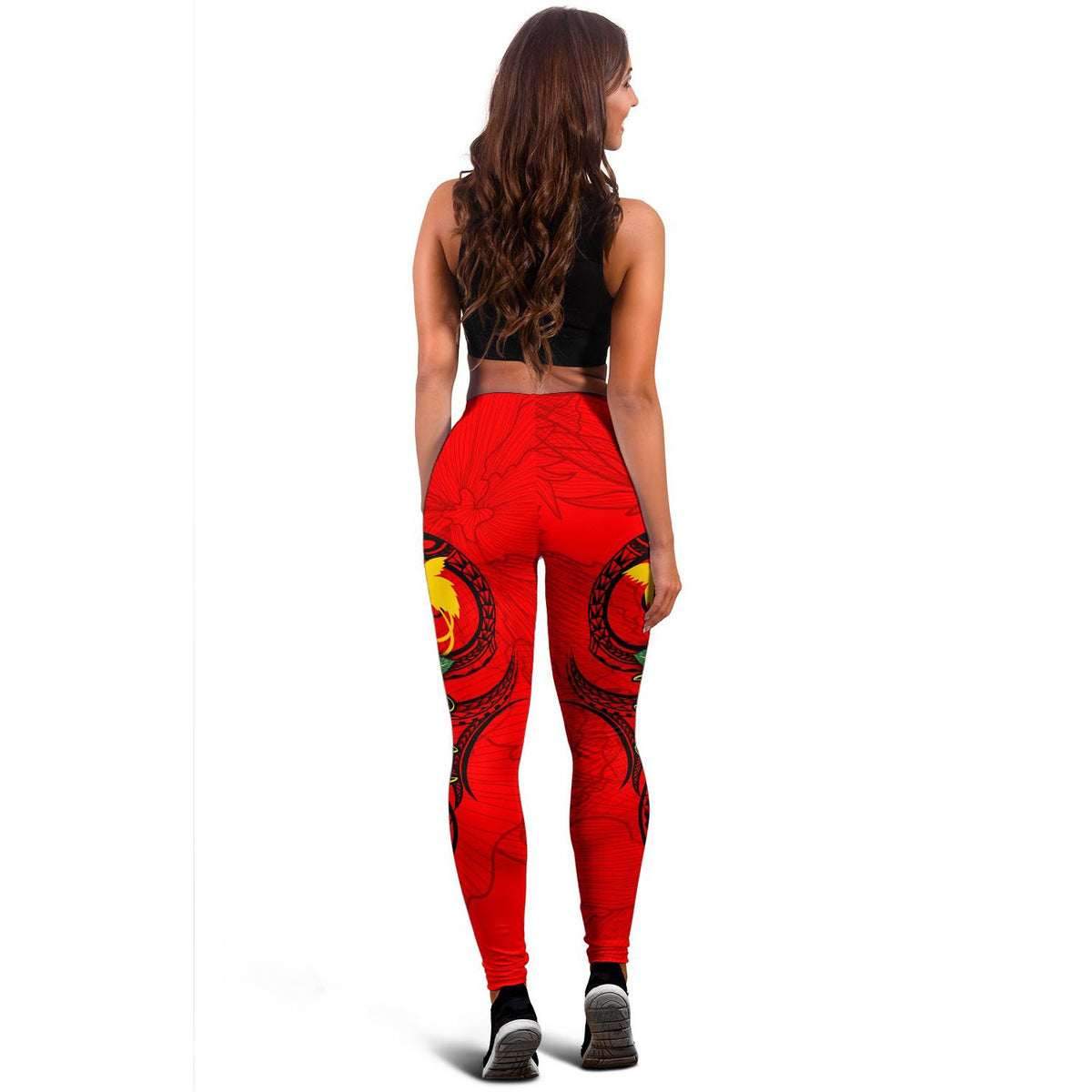 Papua New Guinea Polynesian Women's Leggings - Floral With Seal Red - Polynesian Pride
