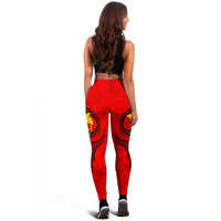 Papua New Guinea Polynesian Women's Leggings - Floral With Seal Red - Polynesian Pride