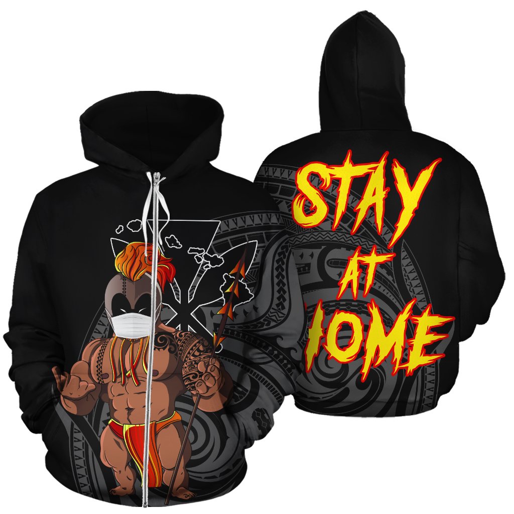 Hawaii Stay At Home Warrior Hoodie (Zipper) Unisex Black - Polynesian Pride