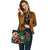 Tahiti Polynesian Leather Tote Bag - Green Turtle Hibiscus - Polynesian Pride