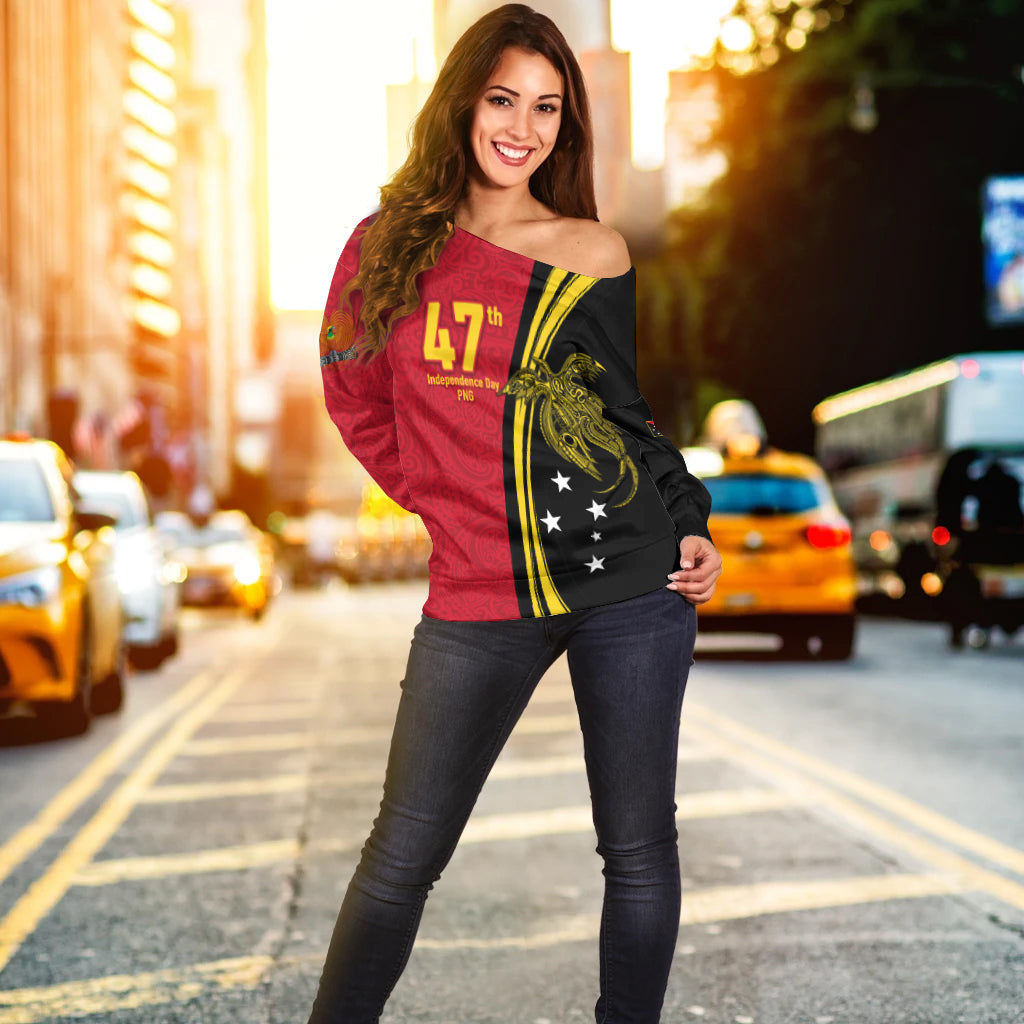 Papua New Guinea Independence Anniversary Polynesian Tribal Women Off Shoulder Sweater - LT12 - Polynesian Pride