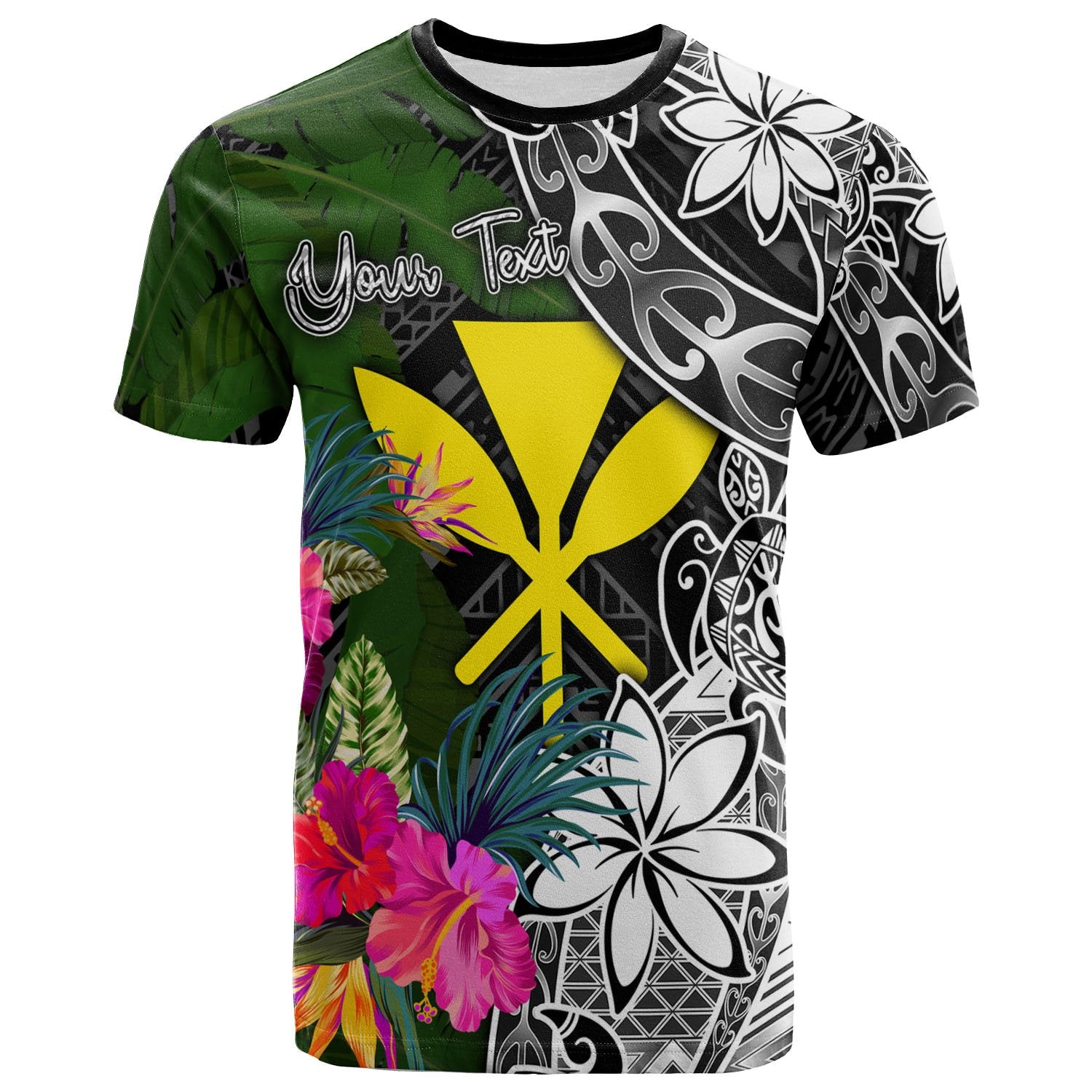 Hawaii Custom T Shirt Turtle Plumeria Banana Leaf Unisex Black - Polynesian Pride