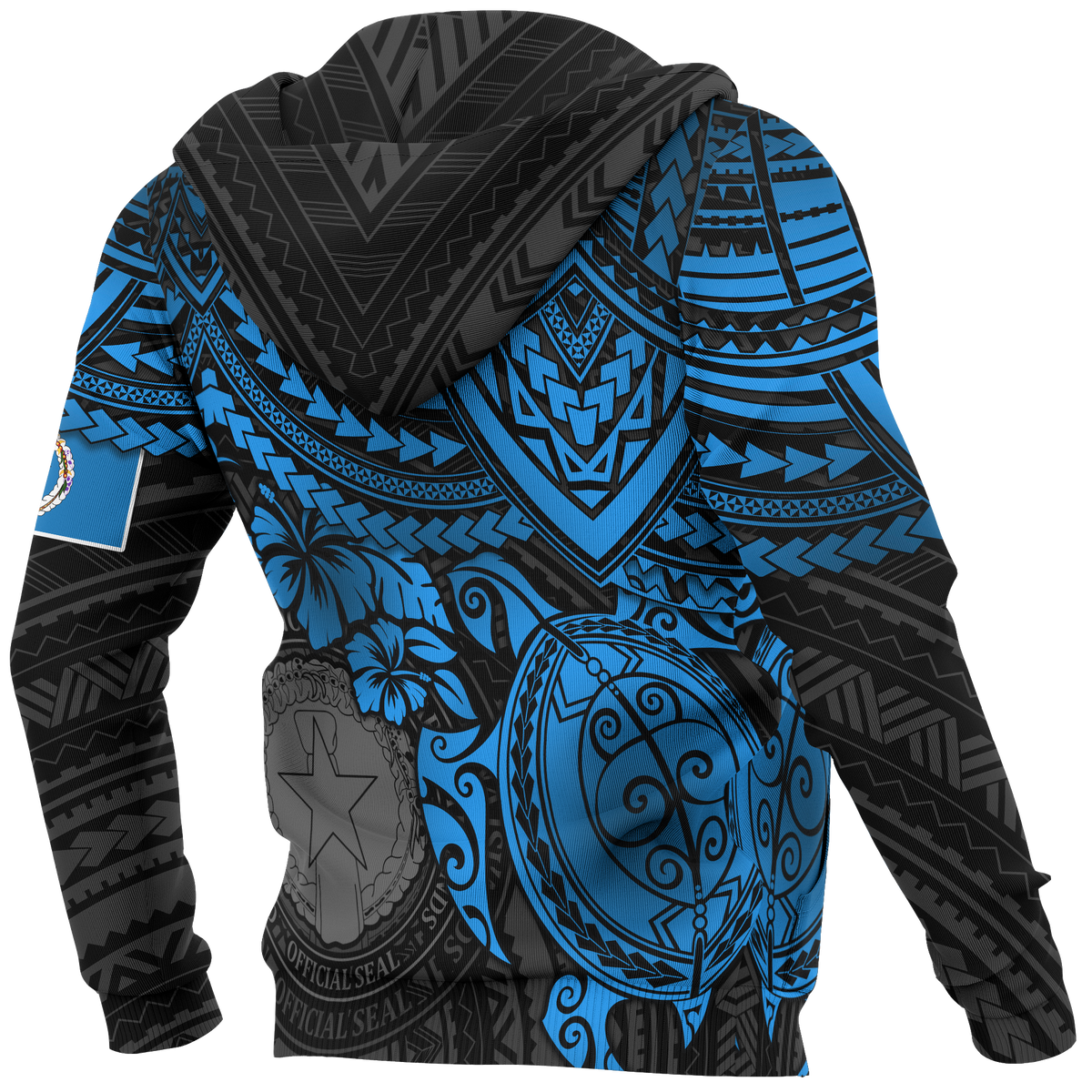 Northern Mariana Islands Polynesian Hoodie (Zip up) Blue Turtle - Polynesian Pride