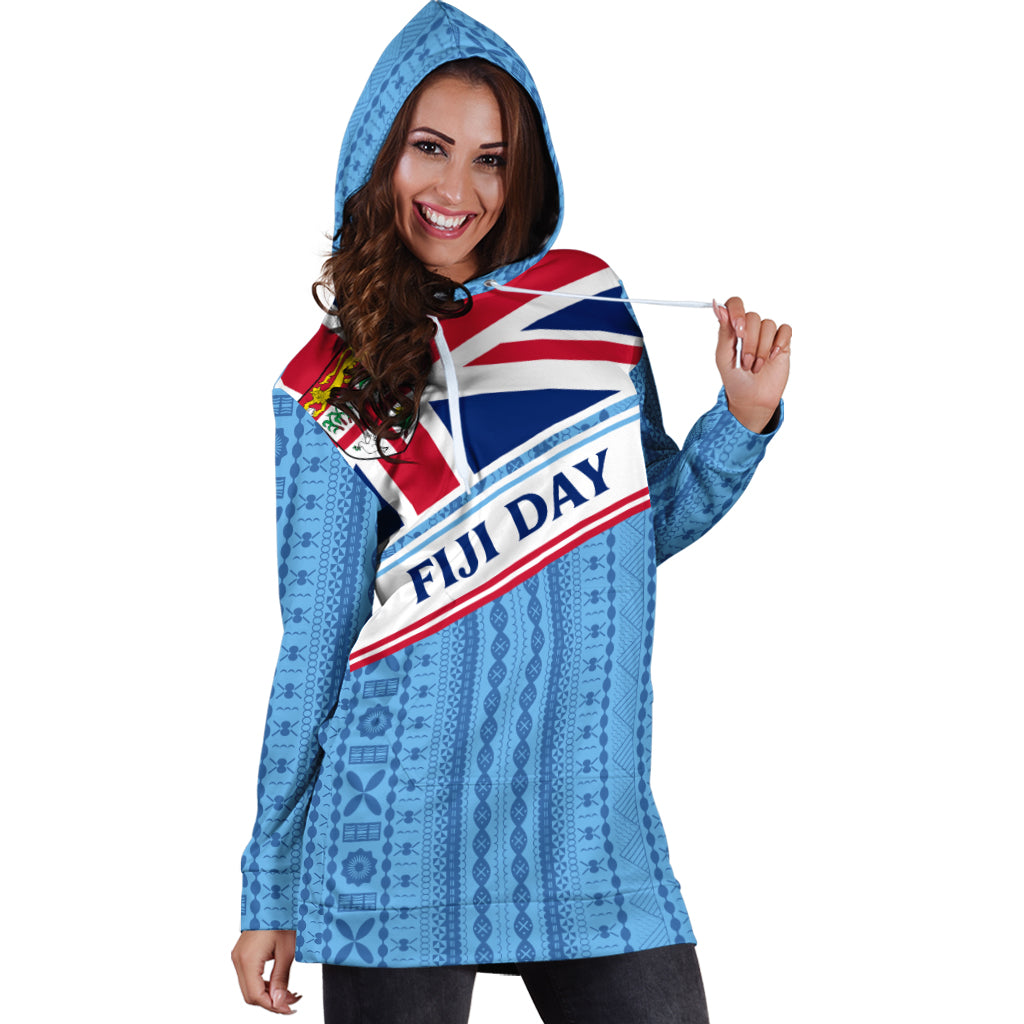 Fiji Day Hoodie Dress - Tapa Pattern With Flag - LT12 - Polynesian Pride
