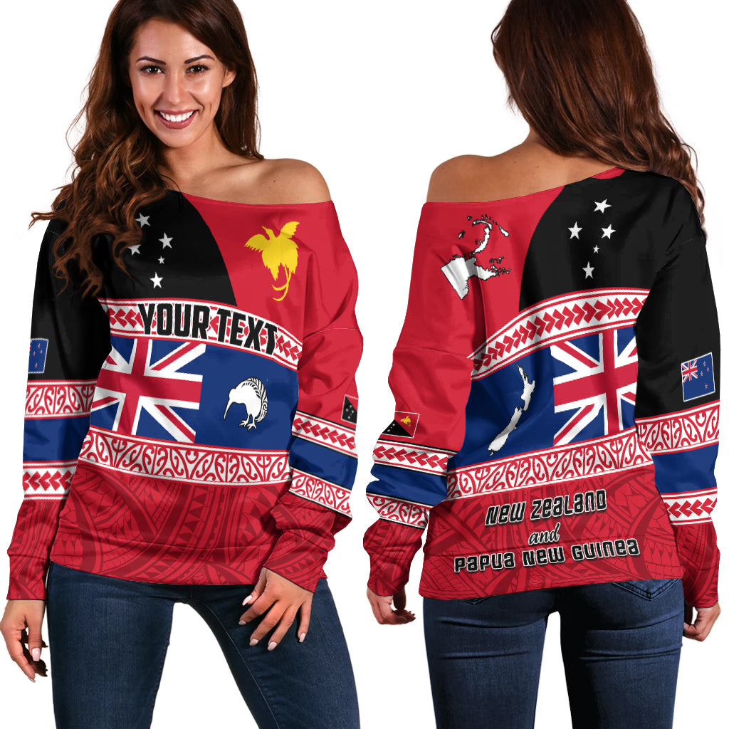 (Custom Personalised) Papua New Guinea and New Zealand Off Shoulder Sweater Polynesian PNG and NZ LT13 Red - Polynesian Pride