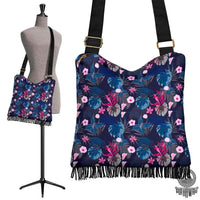 Hawaii Tropical Palm Tree And Flower Crossbody Boho Handbag Crossbody Boho Handbag One Size Blue - Polynesian Pride