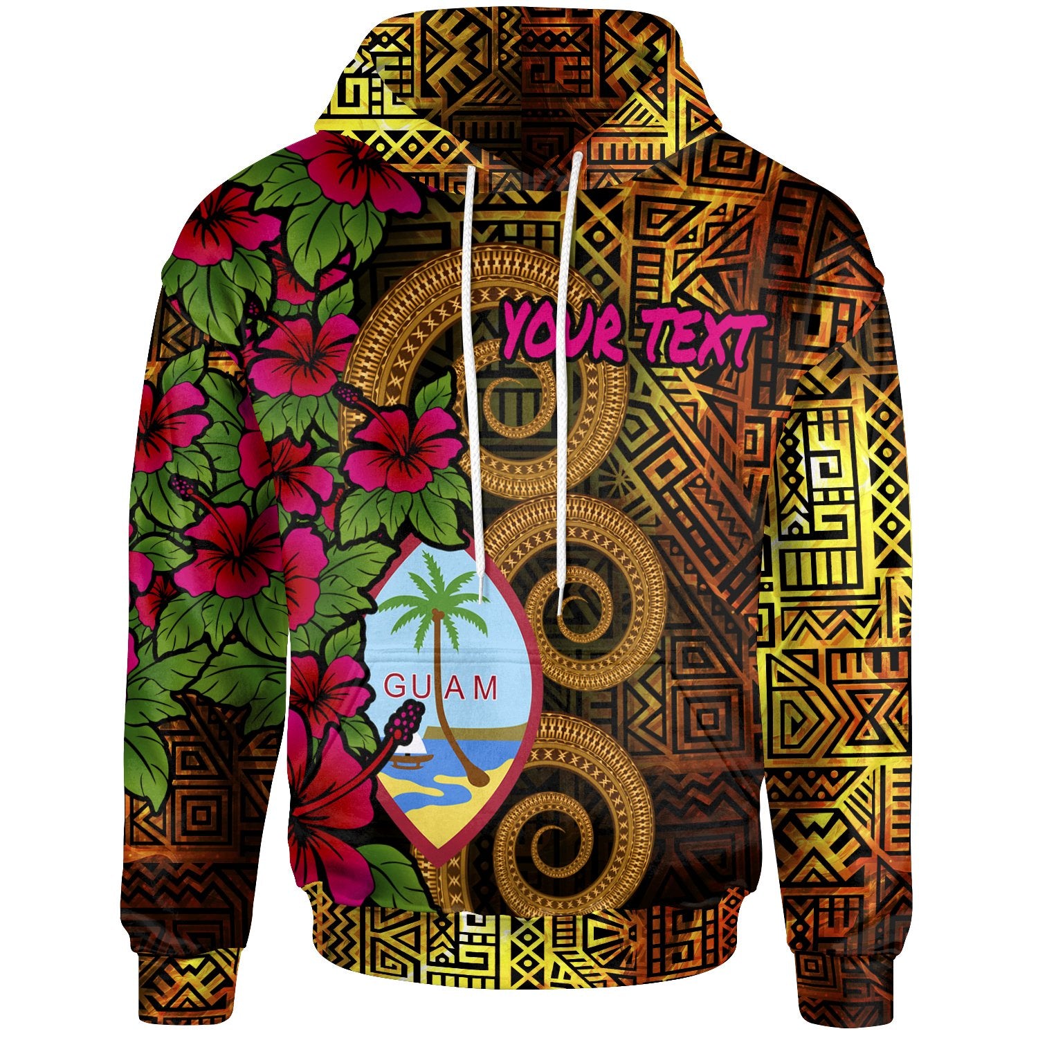 Guam Polynesian Custom Zip up Hoodie Hibiscus Vintage Unisex Orange - Polynesian Pride