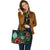 Guam Polynesian Leather Tote Bag - Green Turtle Hibiscus - Polynesian Pride