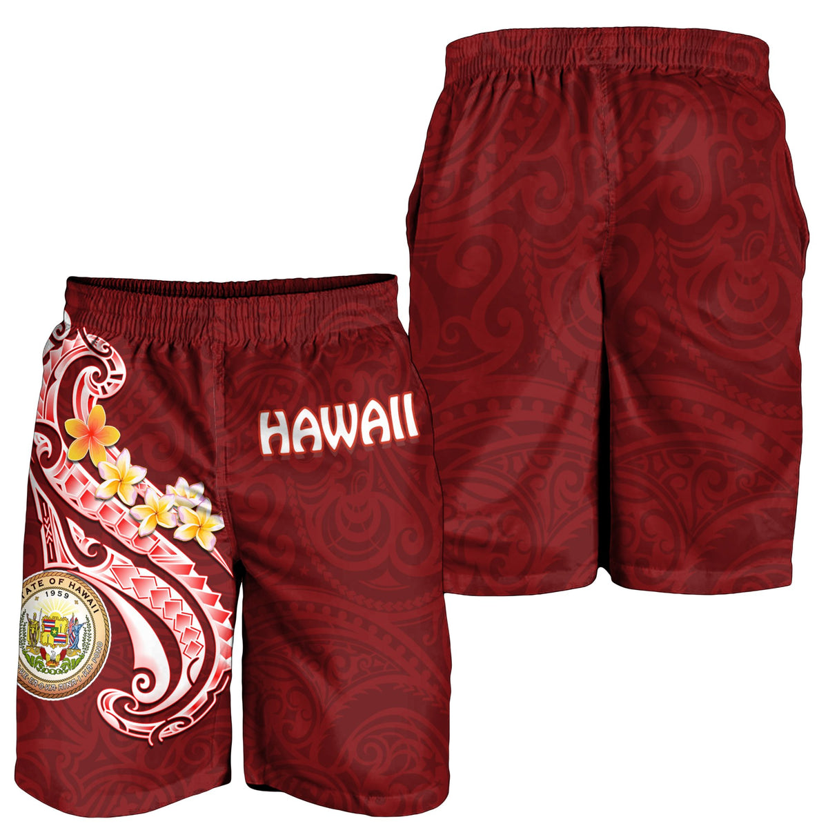 Hawaii Men's Shorts - Hawaii Seal Polynesian Patterns Plumeria - Polynesian Pride